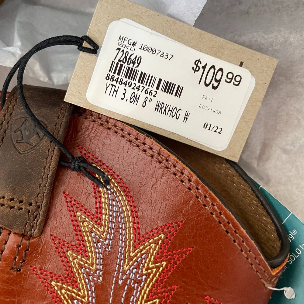 FIRM. NIB Ariat Kid's Dark Earth Workhog Square Toe Leather Boots Cowboy Cowgirl - Picture 4 of 15